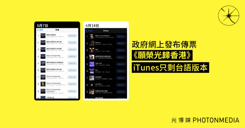 政府網上發布傳票 《願榮光歸香港》iTunes只剩台語版本