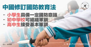 中國修訂《國防教育法》 小學生具備一定國防意識 初中可組織學生軍訓