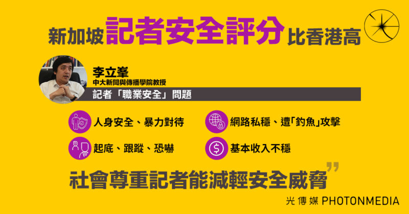 新加坡「記者安全」評分比香港高 李立峯： 社會尊重記者能減輕安全威脅