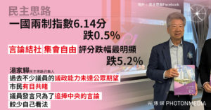 民主思路︳一國兩制指數下跌0.5%  湯家驊：議政能力未達公眾期望，市民有目共睹