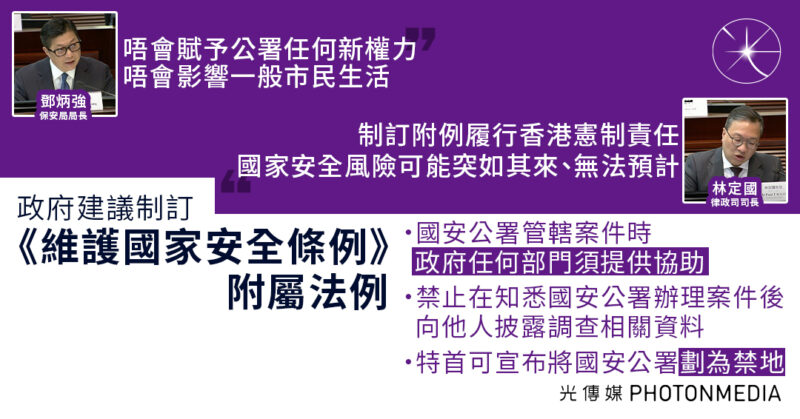 政府擬訂《維護國家安全條例》附屬法例 列國安公署辦公地點為禁地