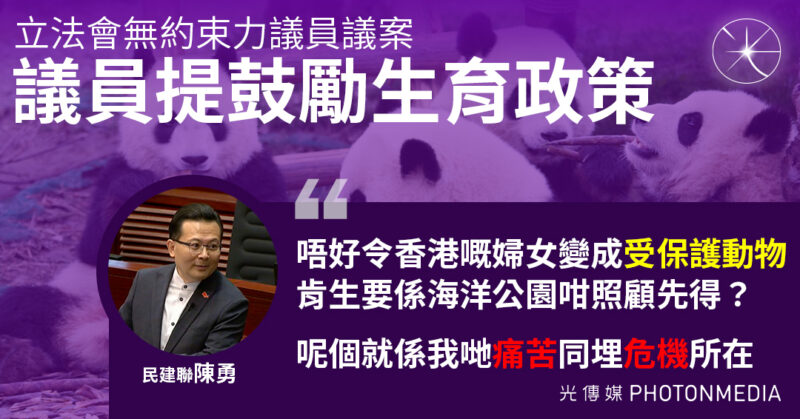立法會討論人口政策規劃 多名議員提生育政策 陳勇：熊貓在香港都變高齡產婦 不要令婦女成「受保護動物」