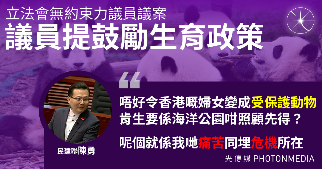 立法會討論人口政策規劃 多名議員提生育政策 陳勇：熊貓在香港都變高齡產婦 不要令婦女成「受保護動物」